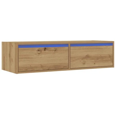 Image of vidaXL TV Cabinet Modern LED Stand for Living Room, Artisan Oak Finish, Wall Mountable, 100x35.5x25 cm, Engineered Wood