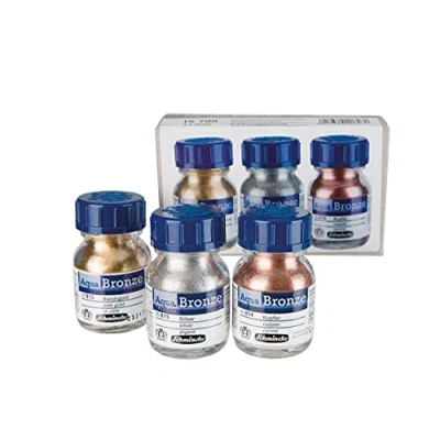 Image of Schmincke Aqua Bronze Set, pale gold, silver, copper, 3 x 20 ml, 15 700 097, shiny metallic effects on gouache and watercolour paintings, paper, cardboard, painting board, canvas