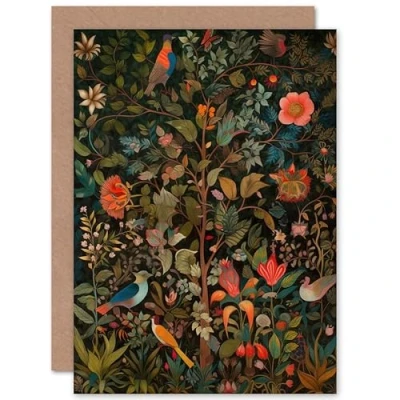 Image of Artery8 Birds on Blooming Trees in Spring Modern Folk Art Nature Birthday Sealed Greeting Card Plus Envelope Blank inside