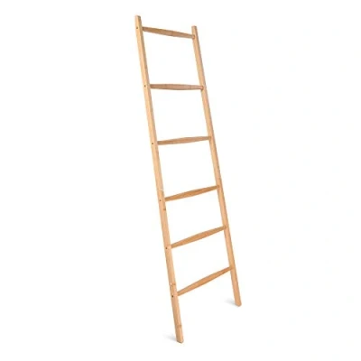 Image of Navaris Bamboo Towel Ladder Wooden Rack Rail Blanket, Towel, Clothes, Linen Railing Hanger for Bathroom, Bedroom Holder Stand White