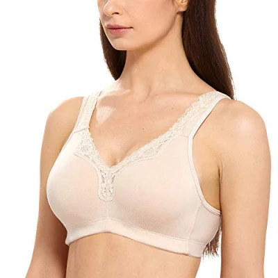 Image of Delimira Women&#039;s Non Wired Bras Full Coverage Cotton Comfort Bra Plus Size Padded Soft Beige 48D