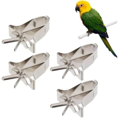 Image of Bird Cage Food Holder Clips, 4 Pack Stainless Steel Cuttlefish for Cage, Durable Fruit &amp; Vegetable Feeder Feeding Clip Accessories Hamster Cockatiel Parrot Small Animals