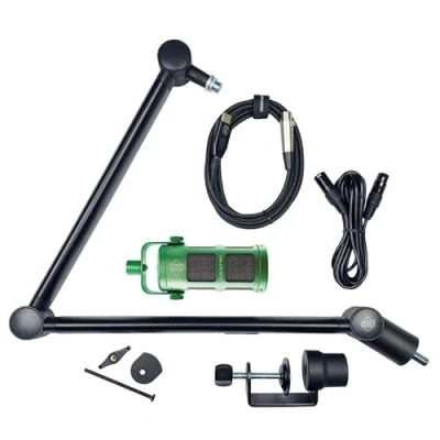 Image of VOICECASTING PACK Mic, Boom Arm, USB &amp; XLR Cables PRO Kit for Podcast, Broadcast, Streaming, Gaming VC No Phantom Power required Lifetime Microphone Warranty. Designed Built in UK Green