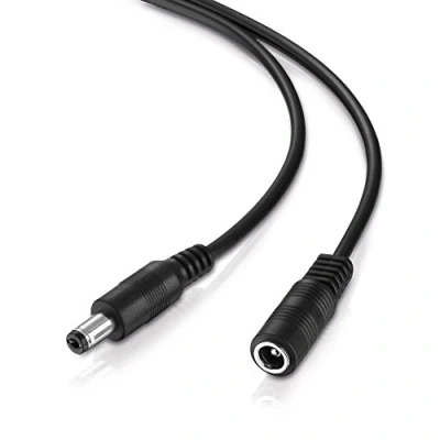 Image of conecto, 5m 5.5 x 2.1 mm Plug to Extension Cylindrical Low Voltage Charging Cable Black