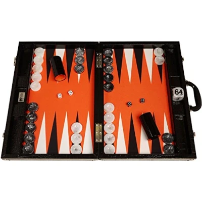 Image of Wycliffe Brothers 21&quot; Tournament Backgammon Set Black Croco Board with Orange Field Gen III