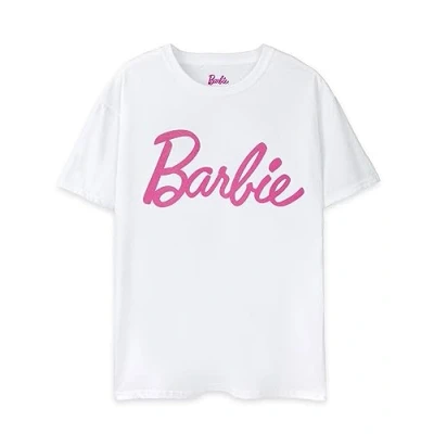 Image of Barbie Womens T Shirt Black OR White Option with Pink Classic Logo for Ladies Retro Short Sleeved Fashion Top Graphic Tee Sleeve Doll Movie Merchandise Gift Adults