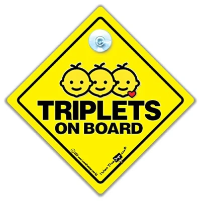 Image of Triplets On Board Car Sign Suction Cup Window Sign, Baby Style for Children in The