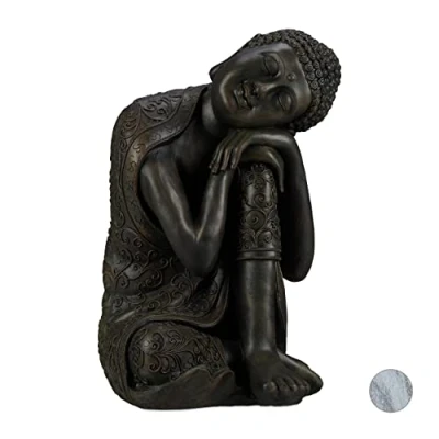 Image of Relaxdays Buddha Ornament Sitting, 60 cm, Garden Decorative Figurine, Weatherproof, Frost Proof, Dark Grey, One Size