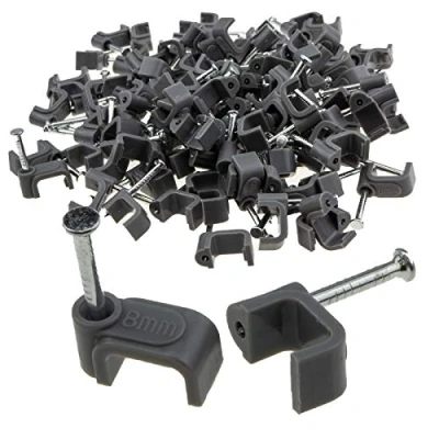 Image of FLAT Grey 8mm Cable Clips for 1mm2 Twin &amp; Earth Cables [100 Pack] [8mm (1mm2 T&amp;E)]