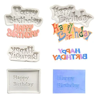 Image of Rolin Roly 4 Pcs Happy Birthday Silicone Moulds Alphabet Fondant Molds Cake Topper Decoration Candy Mold Letter Chocolate for DIY (4pcs Mold)