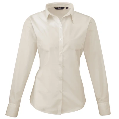 Image of Premier Womens/Ladies Poplin Long Sleeved Blouse (Natural) Size 16 UK