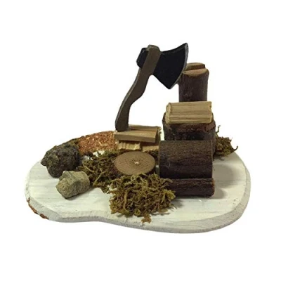 Image of Dolls House Axe Chopping Wood Logs Miniature Garden Yard Work Accessory 1:12