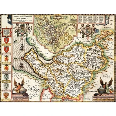Image of Cheshire Historical Map 1000 Piece Jigsaw Puzzle (1610). Free print!