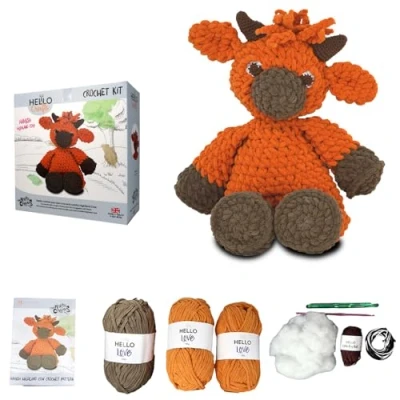 Image of KNITTY CRITTERS Hamish Highland Cow Crochet kit Contains Super Chunky Yarn Soft Cuddly Finished