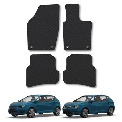 Image of 5mm Rubber Car Mats Compatible With Seat Ibiza (2008 2017) Tailored Fit Floor Set Accessory Custom Anti Slip Backing Heavy Duty Waterproof Easy Clean Durable All Weather Full Coverage