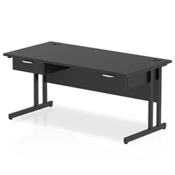 Image of Impulse 1600x800 Desk Black/Black Cantilever Leg 2x1 Drawer Fixed Ped