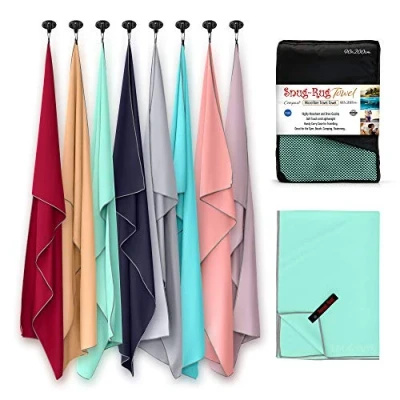 Image of Snug Rug Microfibre Beach Towel Extra Large XL 200 x 90cm Super Absorbent Quick Drying Lightweight Sand Proof Beech Glass Turquoise