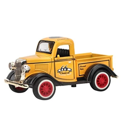 Image of Zerodis Pickup Truck Toy, Classic Diecast Car Vehicle Toys Pull Back Cars Model with Lights and Sounds Gift for Kids Children(Yellow)