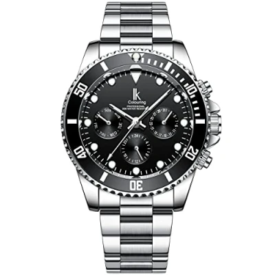 Image of Alienwork Automatic Watch Men Women Silver Stainless Steel Metal Strap Calendar Date Black Multi Function Glass Bottom