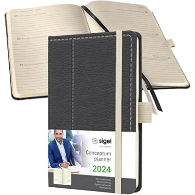 Image of SIGEL C2458 Conceptum Weekly planner 2024, design Casual, 9,5 x 15 cm, hardcover, 176 pages, Grey, White