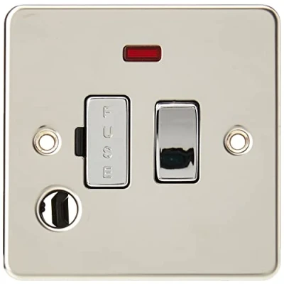 Image of KnightsBridge Flat Plate 13A switched fused spur unit with neon and flex outlet polished chrome