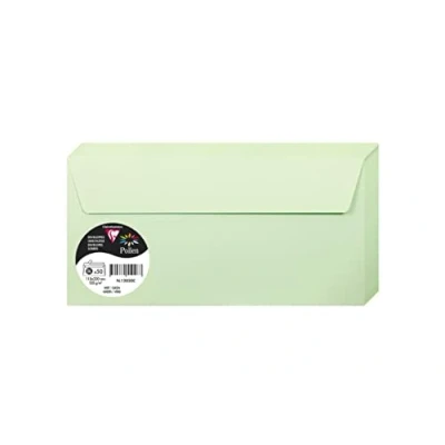 Image of Clairefontaine 120020C Pack of 50 Self Adhesive Envelopes DL Format 11x22cm 120g/m² Color Green Invitation to Events and Correspondence Pollen Range Premium Paper