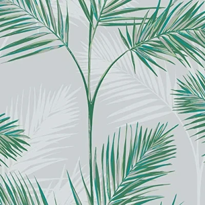 Image of Grey South Beach Palm Wallpaper Metallic Tropical