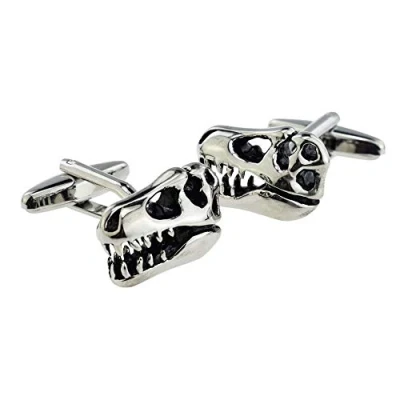 Image of T Rex Skeleton Head Cufflinks Presented in a Cufflink Box