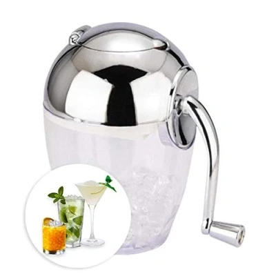 Image of DWD ® Chrome Plated Top Ice Crusher,Cocktail Manual Rotary Action Hand Crusher Slush 1Ltr Capacity