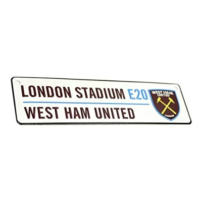 Image of West Ham United FC New Crest 3D Embossed Metal Hanging Street Sign (One Size) (White/Black)