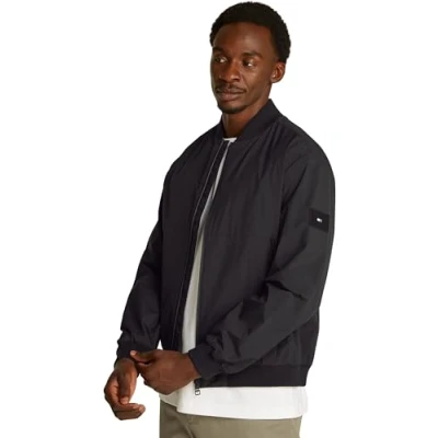 Image of Tommy Hilfiger Men’s Branded Bomber Jacket with Baseball Collar, Black (Black), S