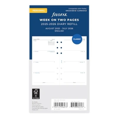Image of Filofax Personal week on two pages mid year diary August 25 to July 26 68452