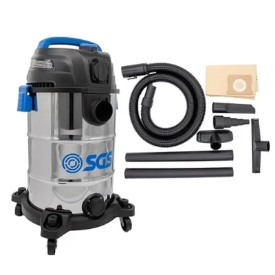 Image of SGS 30L Stainless Steel Wet and Dry Vacuum with Power Tool Adapter High Suction, Durable Design, Easy Manoeuvrability, for Workshop Home Use