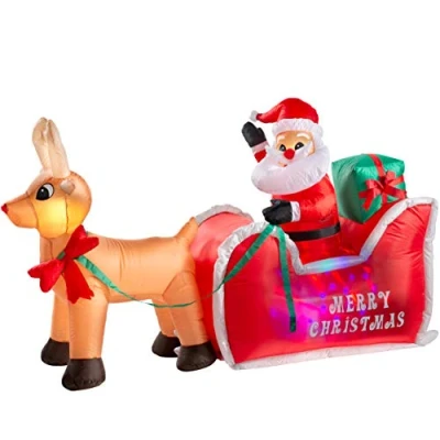 Image of WeRChristmas Pre Lit Animated Inflatable Santa with Sleigh, Multi Colour