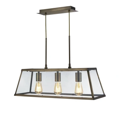 Image of Voyager 3 Light Lantern Pendant Bar Antique Brass, E27