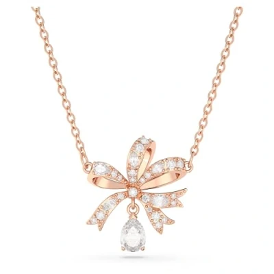 Image of Swarovski Volta necklace, Bow, Small, White, Rose gold tone plated