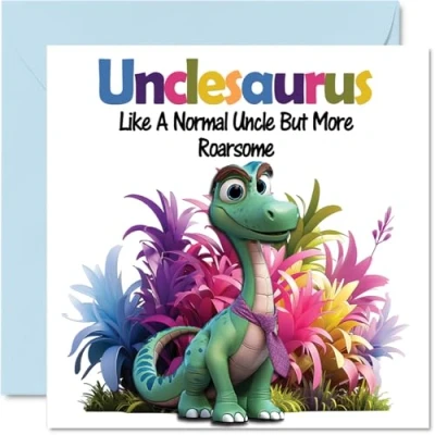 Image of Uncle Birthday Card Roarsome Unclesaurus Happy for from Nephew Niece, 145mm x Dinosaur Bday Greeting Cards