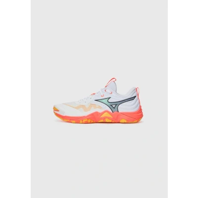Image of Mizuno WAVE MOMENTUM ELITE Volleyball Shoes White/Fiery Coral 2/Citrus Women/Men Size 13