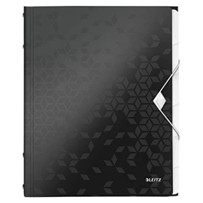 Image of Leitz A4 Divider Book, Holds Up to 200 Sheets, Integrated Index with 6 Compartments, Elastic Closure, Black, WOW Range, 46330095