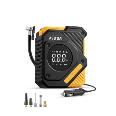 Image of AstroAI Car Tyre Inflator Air Compressor 12V DC, 150 PSI Digital Pump with Pressure Gauge, Large LCD Display, Smart Preset &amp; Auto Stop, for Car, Motorcycle, Bike Tyres