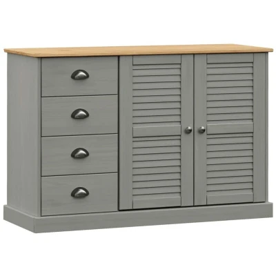 Image of vidaXL Solid Pine Wood Sideboard with Drawers Grey Rustic Finish Shutter Design, Multiple Use Furniture for Hallway, Living Room or Kitchen