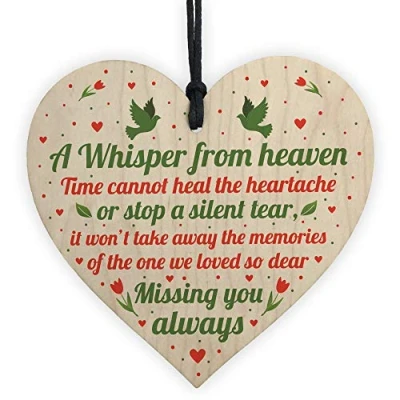 Image of RED OCEAN Miss You Always Mum Nan Dad Tribute Wood Heart Memorial Decoration Plaque Bauble In Memory Sign