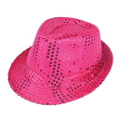 Image of labreeze Sequin Cap Hat Gangster Fedora Trilby Dance Party Fancy Dress (Pink)