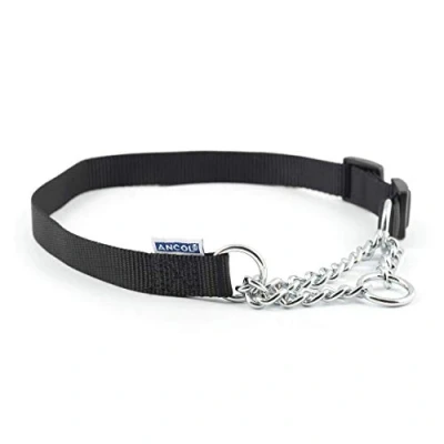 Image of Ancol Heritage Nylon &amp; Chain Check Collar Black 25 35cm Sz 1 2