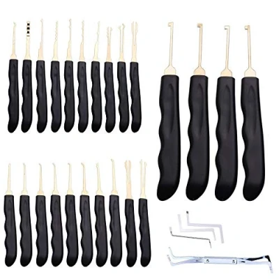 Image of Loboo Idea 28 Piece Lock Pick Set, Lockpicking Hook Practice Picking Set with Plastic Storage Box,Wrenches, for