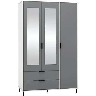 Image of Seconique Madrid 3 Door 2 Drawer Wardrobe in Grey/White Gloss