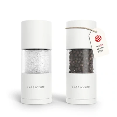 Image of LARS NYSØM Salt and Pepper Grinder Set I Mills with Adjustable Ceramic 2 Pieces Manual Design Spice (Pure White)