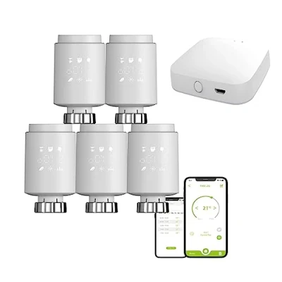 Image of Qiumi Zigbee Thermostat Radiator Valve, Smart Programmable Thermostat, Temperature Heater, eTRV, Alexa,Googlehome Voice Control, connector type is M30 x 1.5