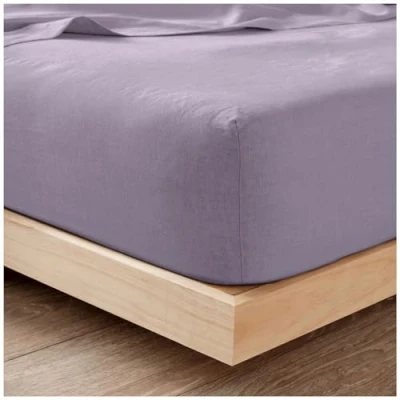 Image of Plain Flannel Fitted Sheet 100% Brushed Cotton Bedding Sheets For Double Bed 25cm Deep Elastic Corner Flannelette Bedsheet &amp; Mattress Thermal (193x137Cm) Purple
