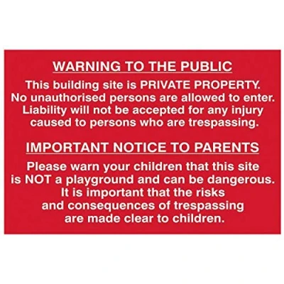 Image of Spectrum Industrial Building Site Warning to Public and Parents PVC (600 x 400mm)
